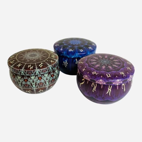 Metal Tins Zodiac Astrology Signs Gift Tin Trinket Box Set of Three - Picture 1 of 5